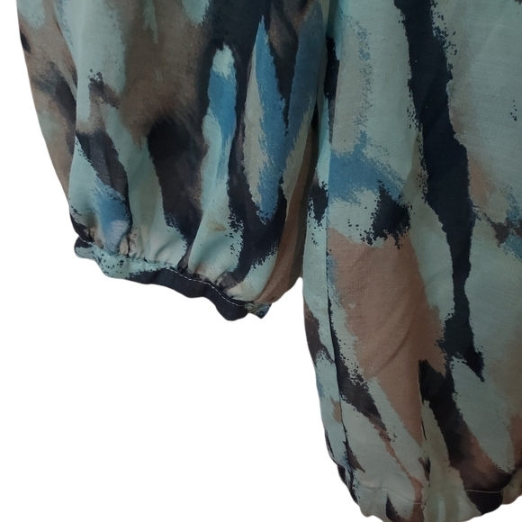 CALVIN Klein Sheer Blouse Pullover Pintuck V Neck 3/4 Sleeve Top Sz S - Picture 5 of 10